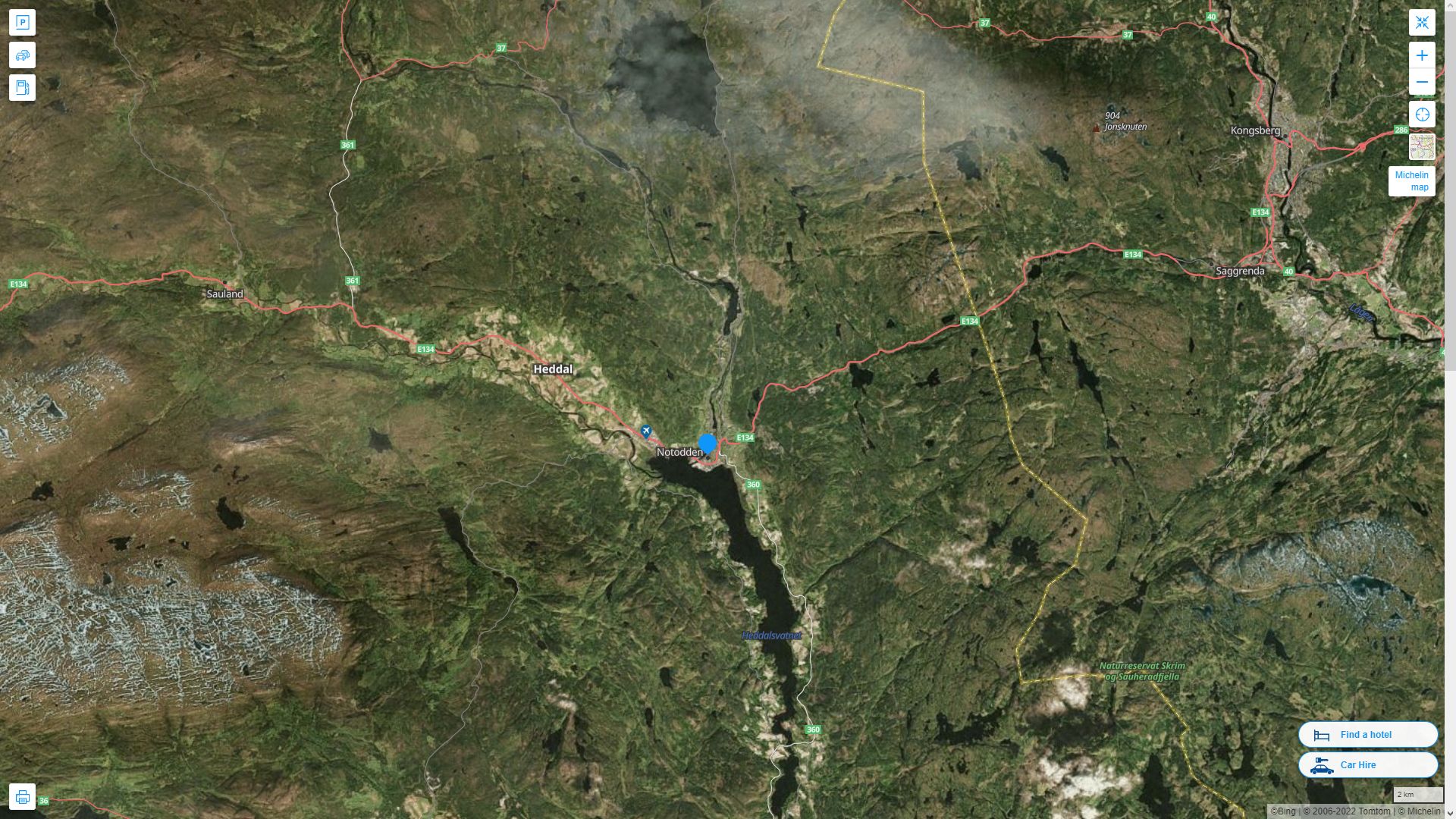 Notodden Highway and Road Map with Satellite View
